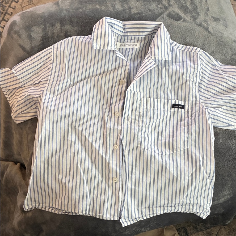 Zara Blue and White Striped Kids Shirt